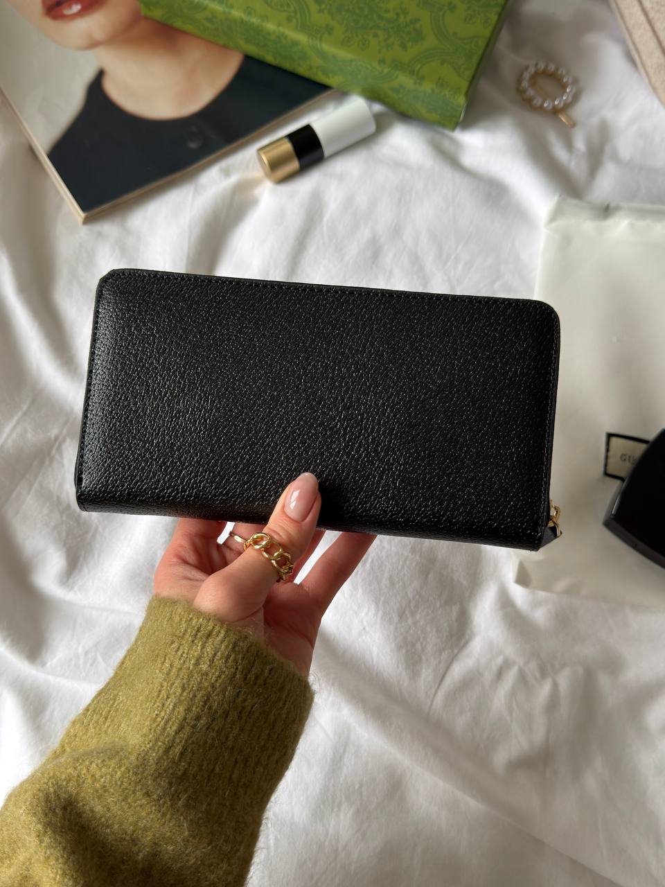 Gucci Animalier Leather Zip Around Wallet Black - 9