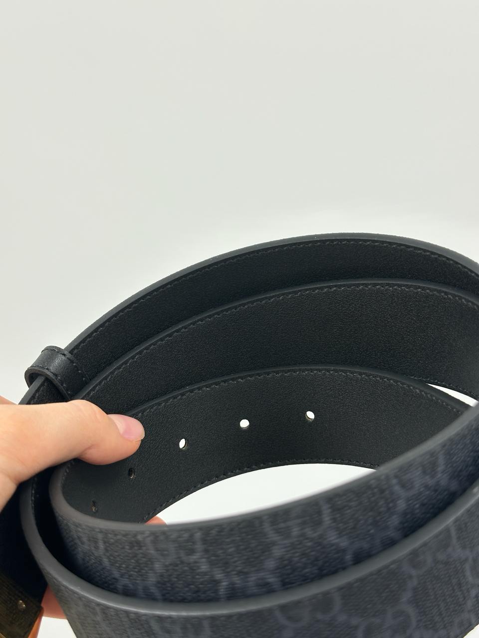 Gucci Belt with Interlocking G Buckle Grey Canvas/Gold - 11