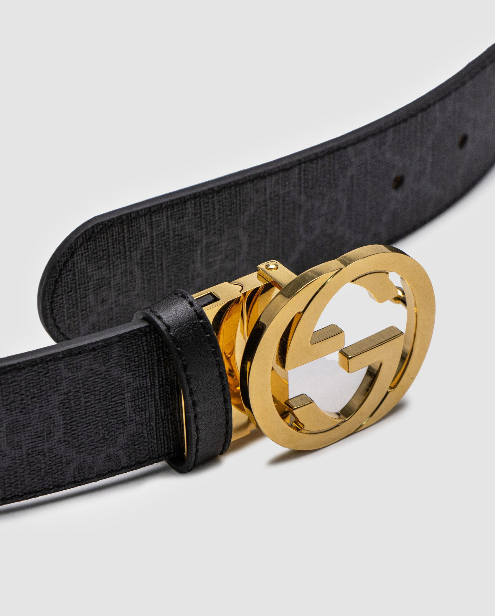 Gucci Belt with Interlocking G Buckle Grey Canvas/Gold - 3