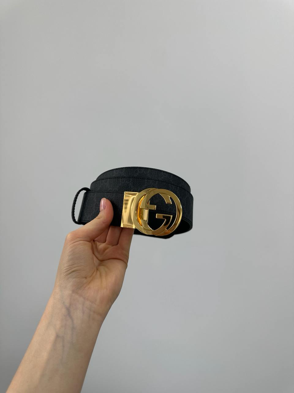 Gucci Belt with Interlocking G Buckle Grey Canvas/Gold - 8