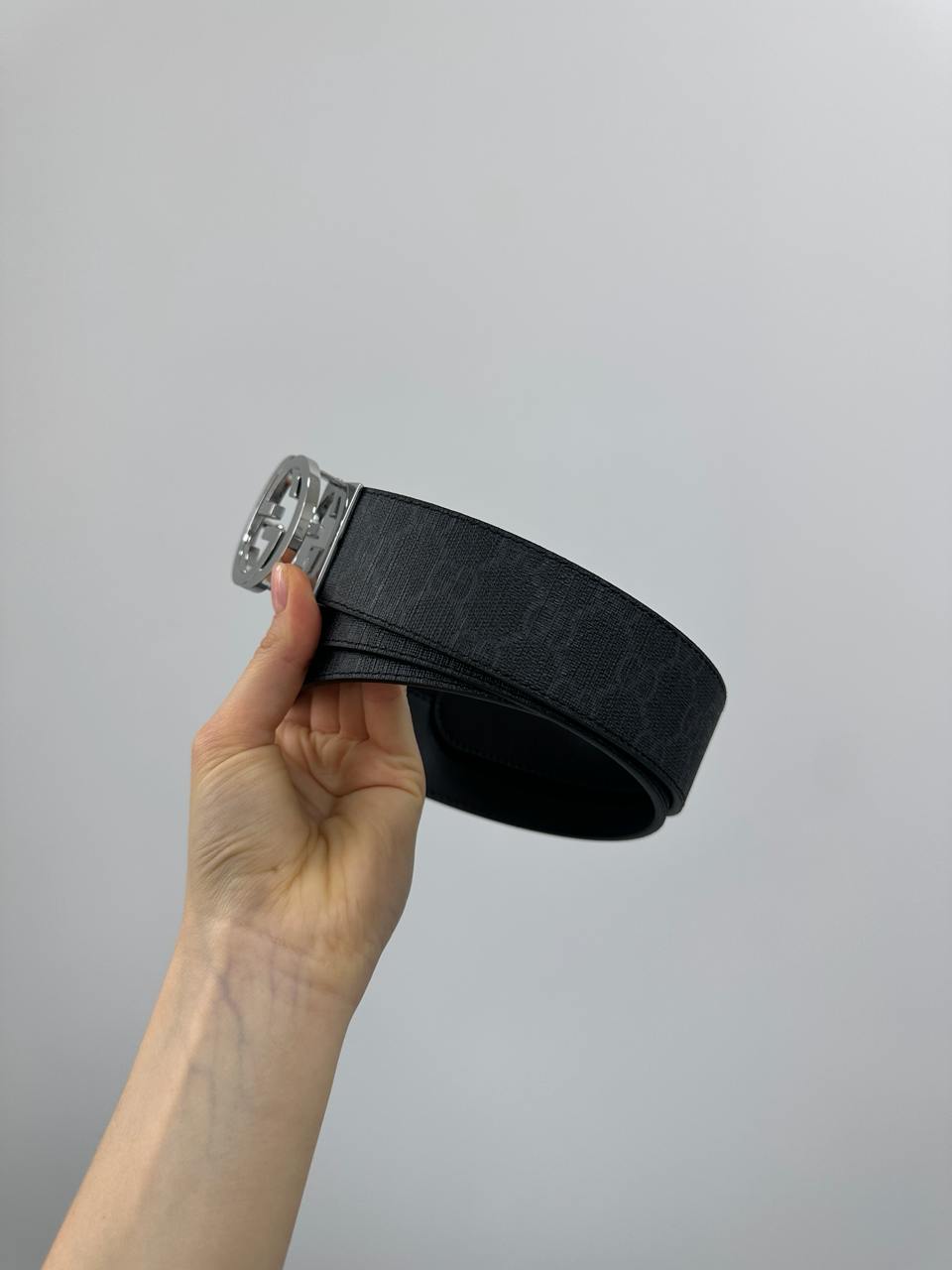 Gucci Belt with Interlocking G Buckle Grey Canvas/Silver - 11