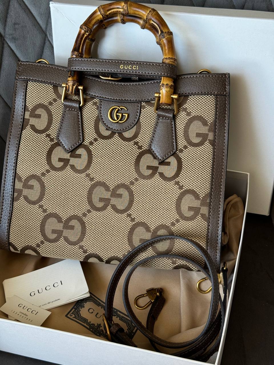 Gucci Diana Jumbo GG Medium Tote Bag Beige Gold - 4