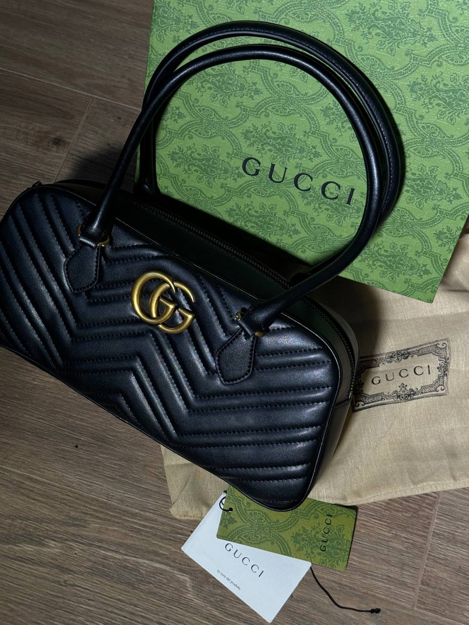 Gucci GG Marmont Small Top Handle Bag in Black Matelassé Leather - 2