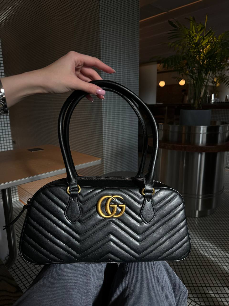 Gucci GG Marmont Small Top Handle Bag in Black Matelassé Leather - 3