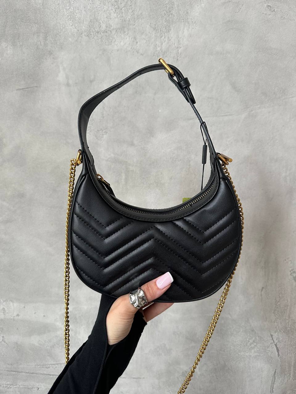 Gucci Half Moon Marmont Leather Shoulder Bag - 3