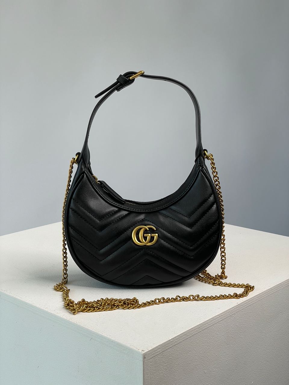 Gucci Half Moon Marmont Leather Shoulder Bag - 3