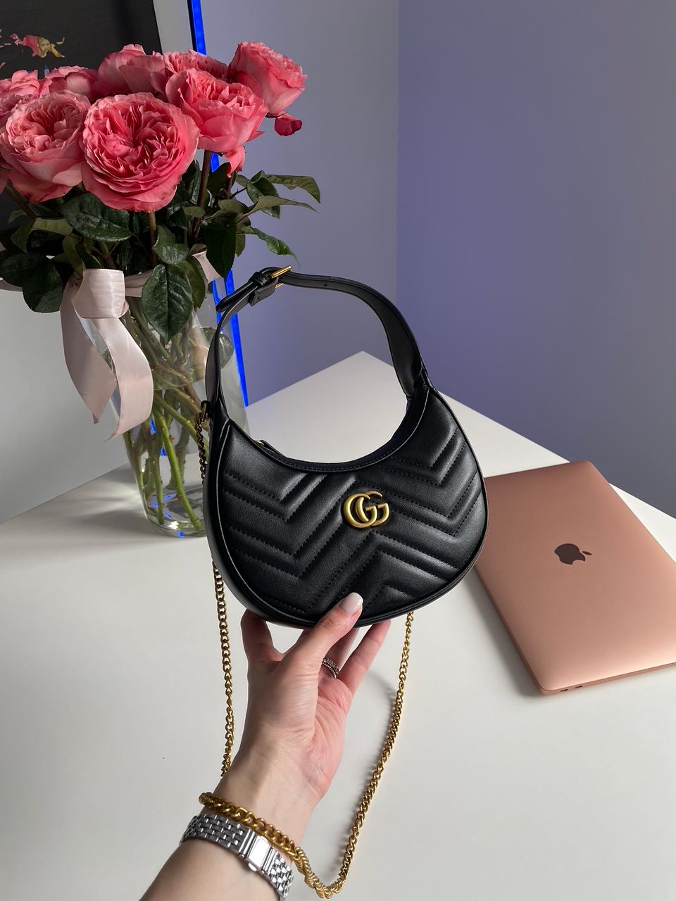 Gucci Half Moon Marmont Leather Shoulder Bag - 5