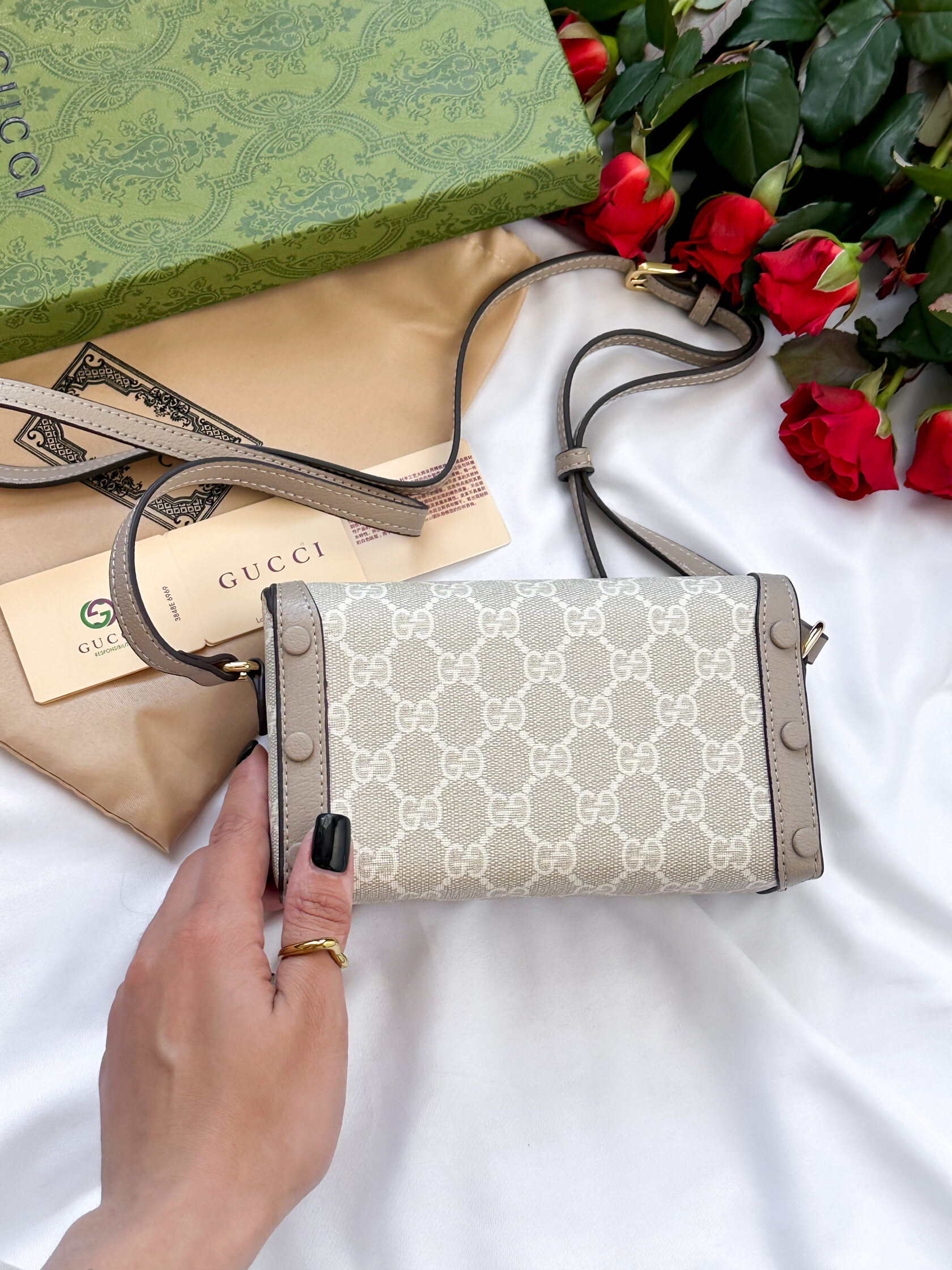 Gucci Horsebit 1955 mini bag Beige and white GG Supreme canvas - 3