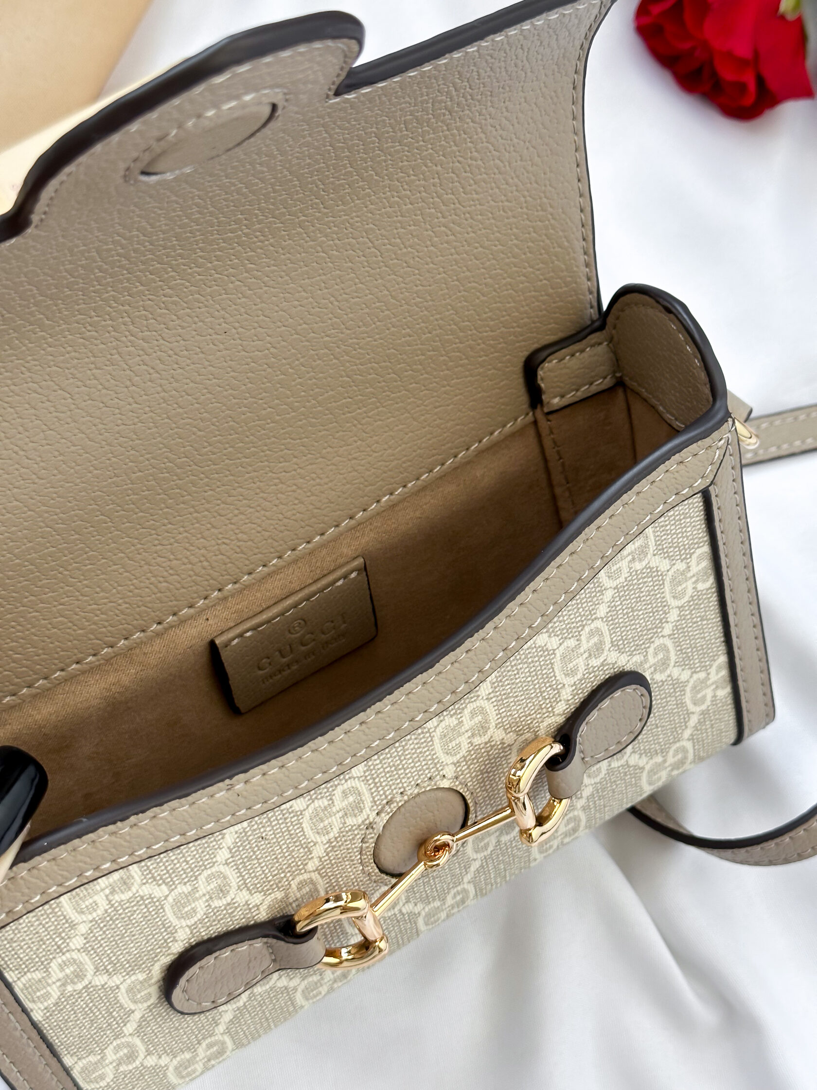 Gucci Horsebit 1955 mini bag Beige and white GG Supreme canvas - 5