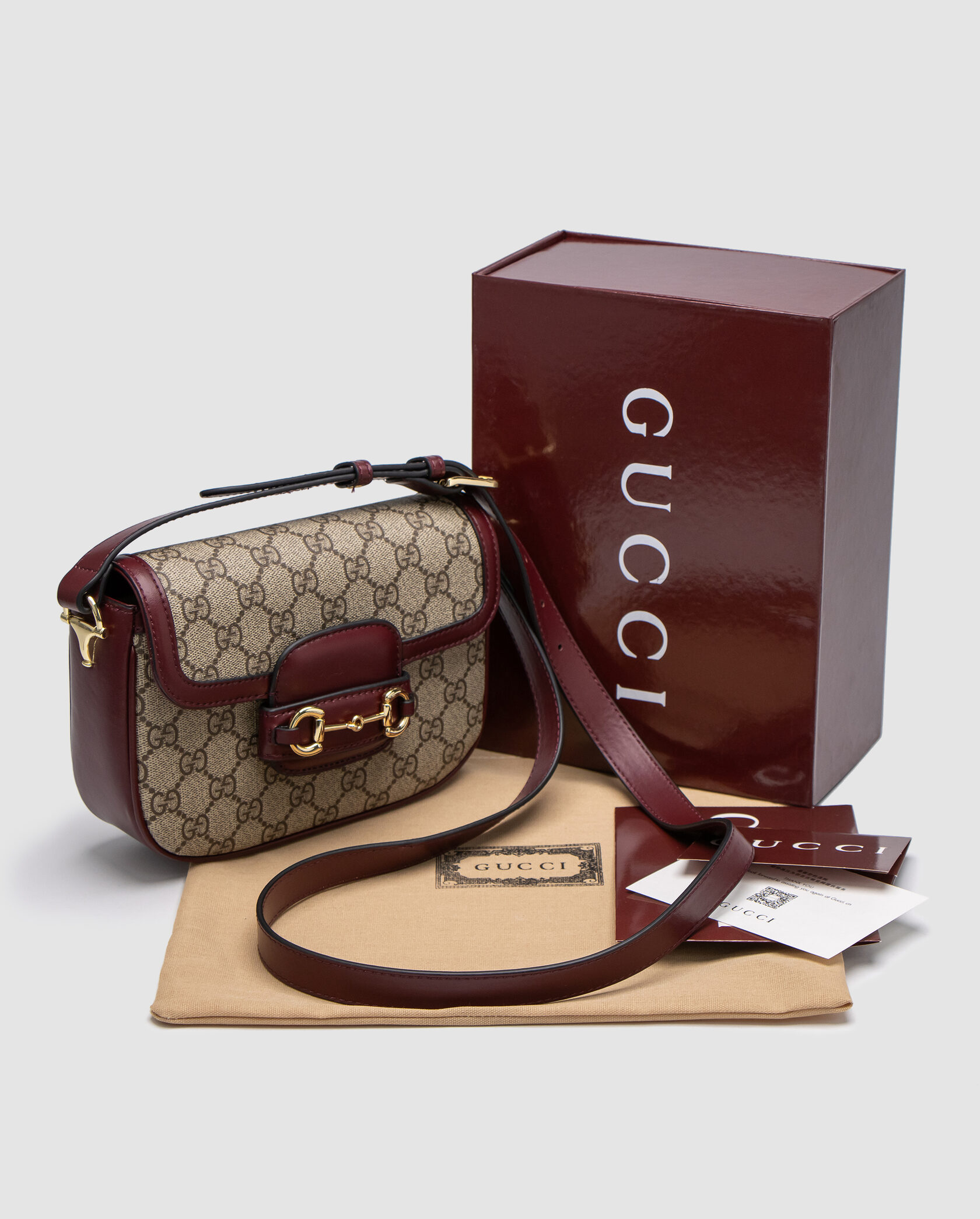 Gucci Horsebit 1955 Mini Bag Beige/Burgundy - 2