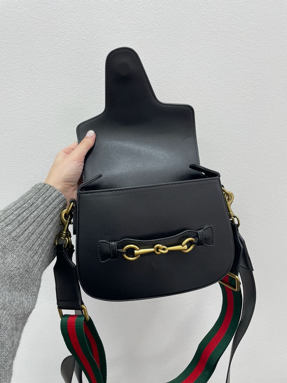 Gucci Lady Web Leather Shoulder Bag Black - 14