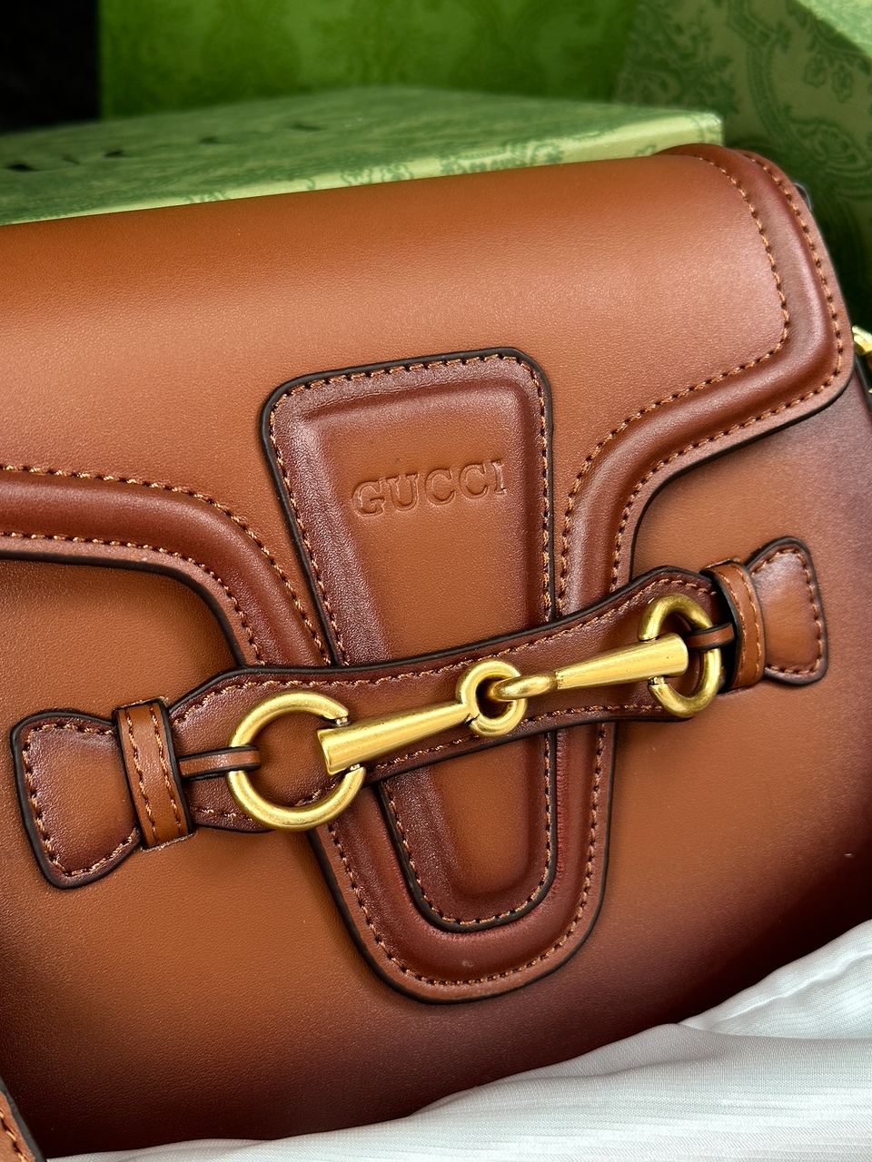 Gucci Lady Web Leather Shoulder Bag Brown - 13