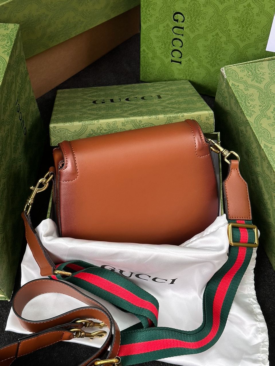 Gucci Lady Web Leather Shoulder Bag Brown - 15