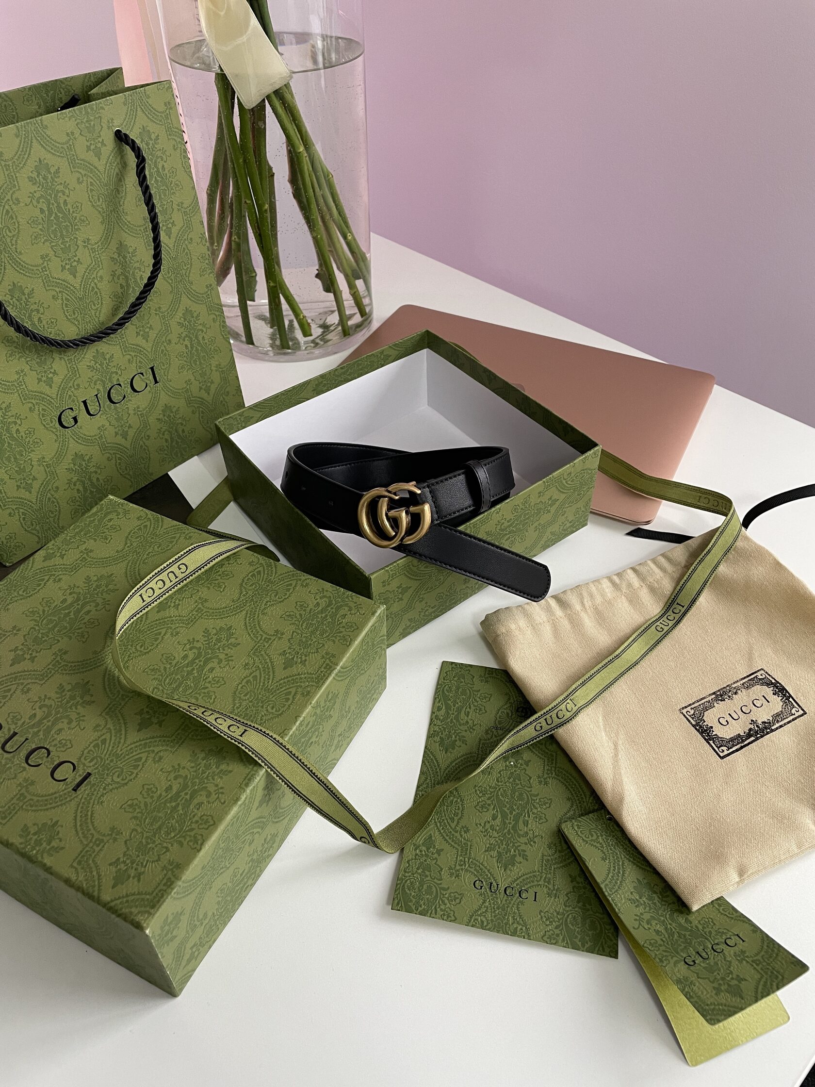 Gucci Leather Belt With Double G Gold Buckle - 2