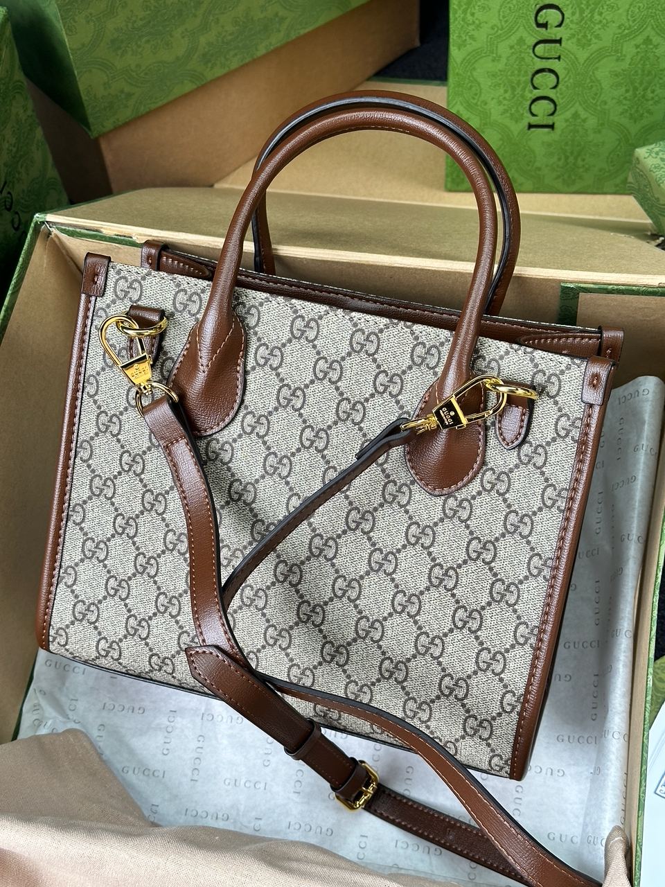 Gucci Ophidia Leather-Trimmed Monogrammed Coated-Canvas Tote Bag - 14