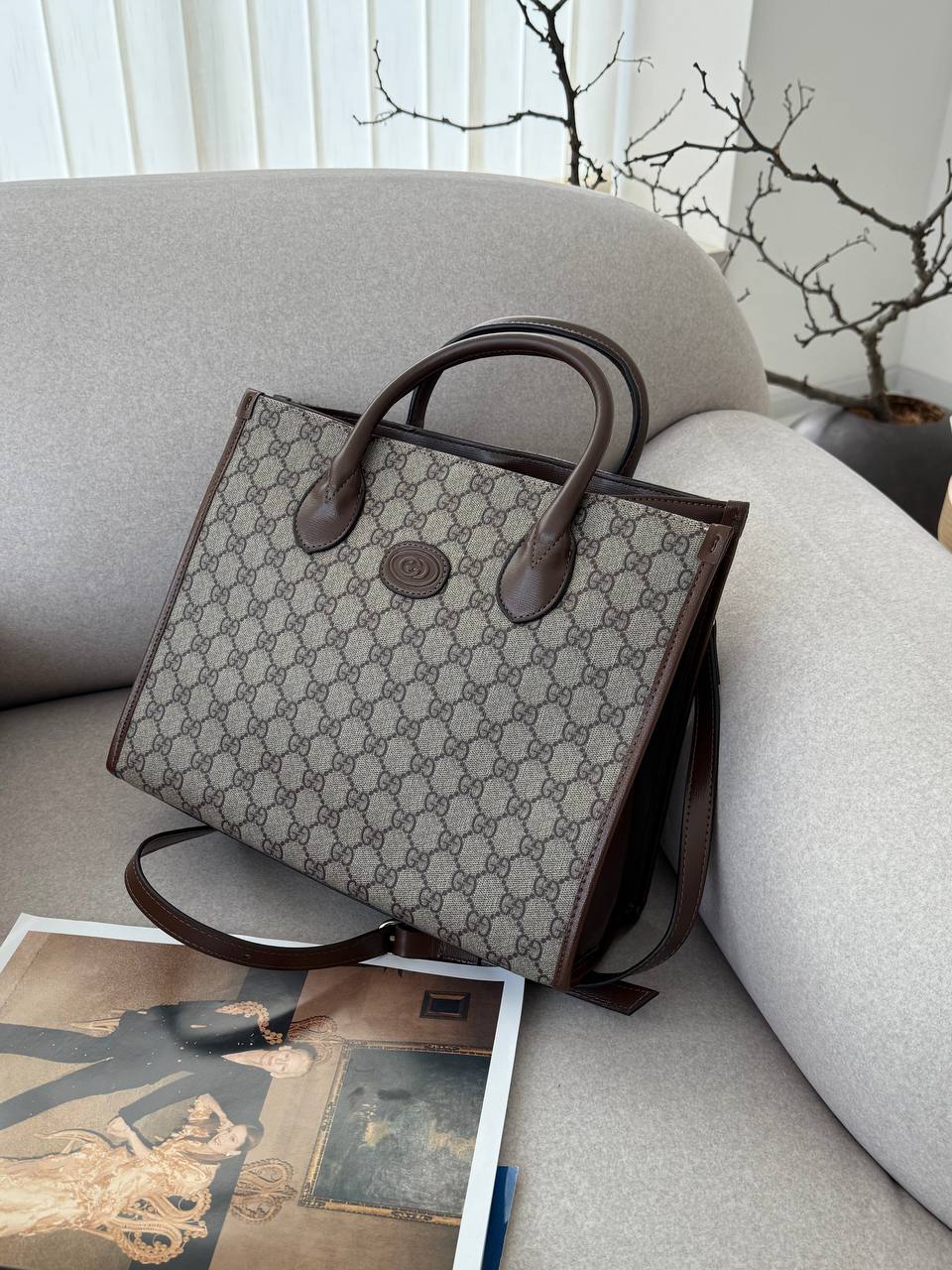 Gucci Ophidia Leather-Trimmed Monogrammed Coated-Canvas Tote