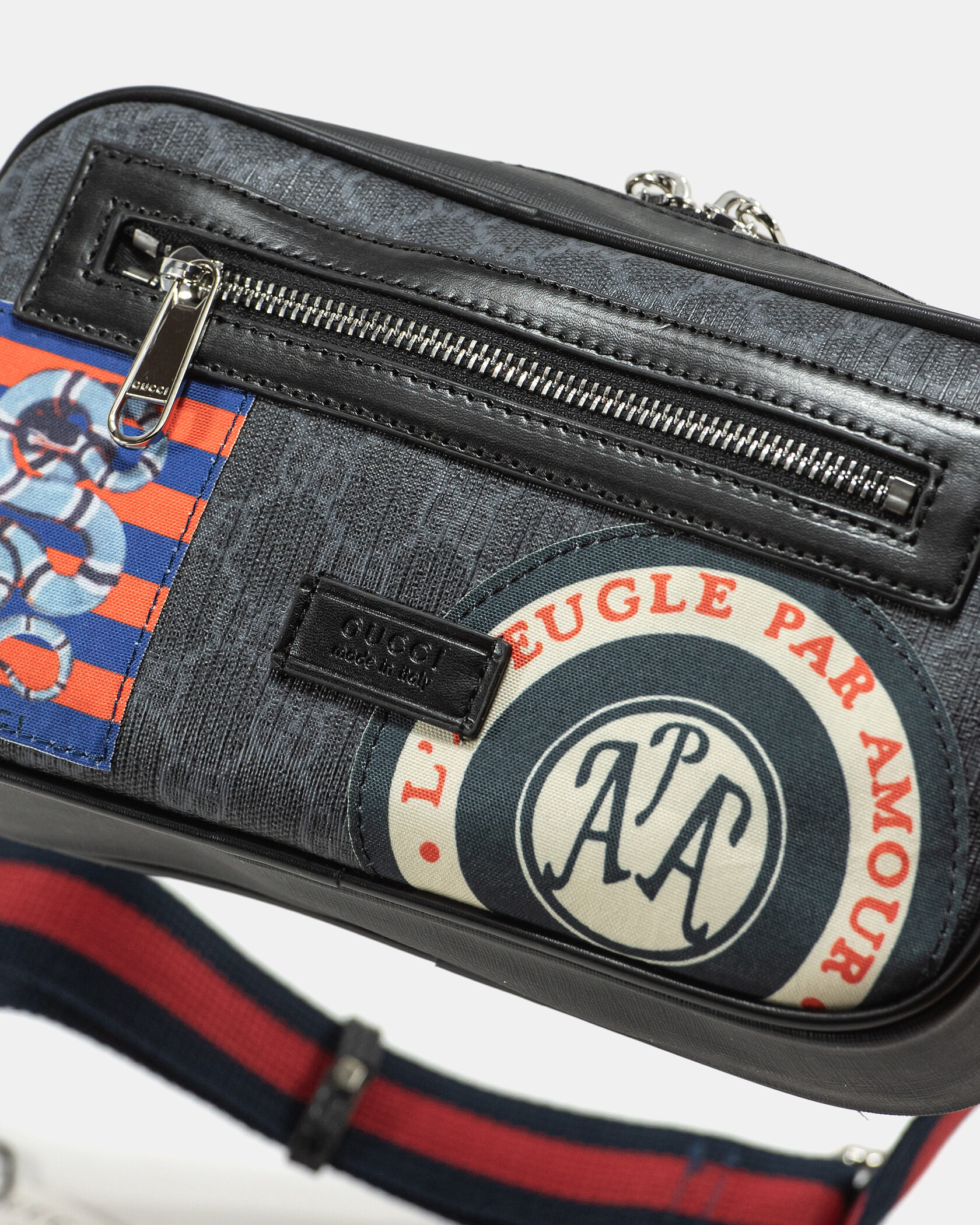 Gucci Small Belt Bag in Black GG Supreme Canvas with Patches - 4