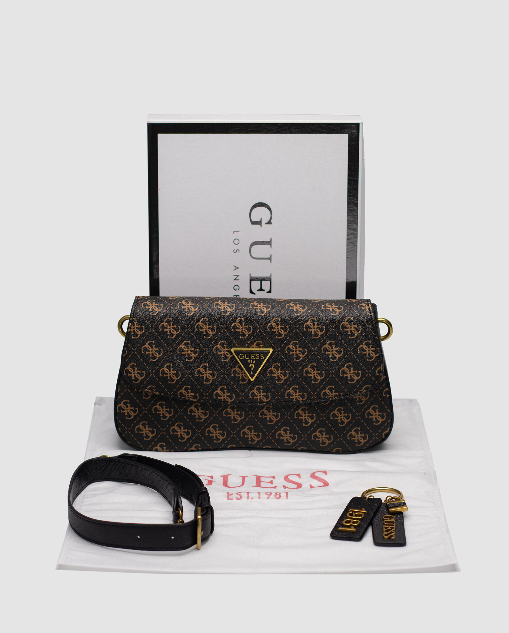 Guess Cordelia Shoulder Bag Brown Canvas Gold - 2