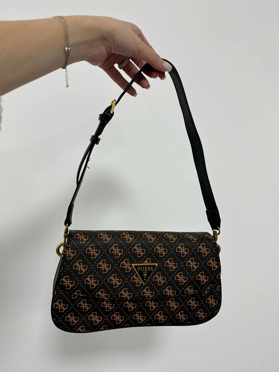 Guess Cordelia Shoulder Bag Brown Canvas Gold - 5