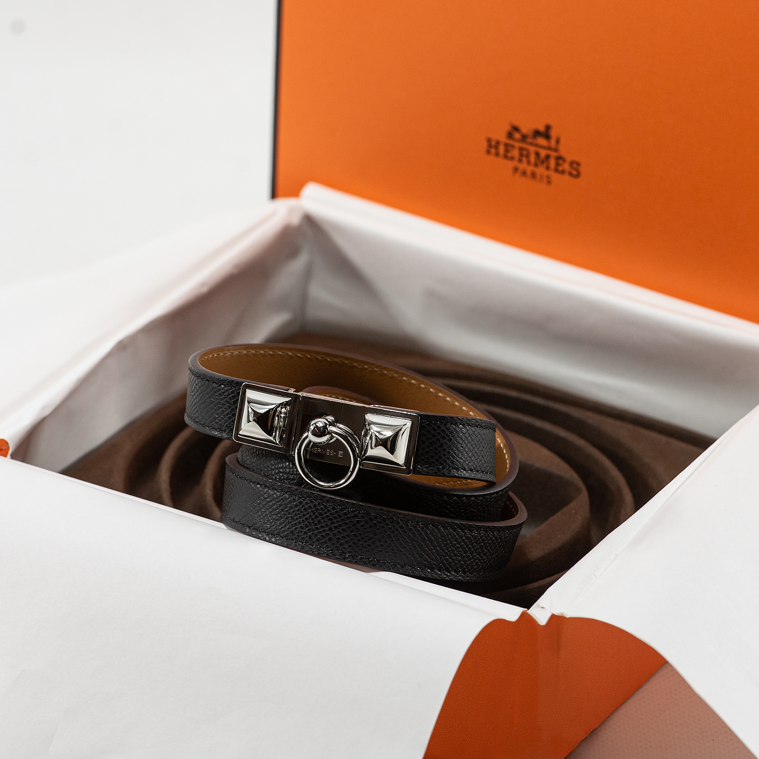 Hermès Collier de Chien Bracelet Black/Silver