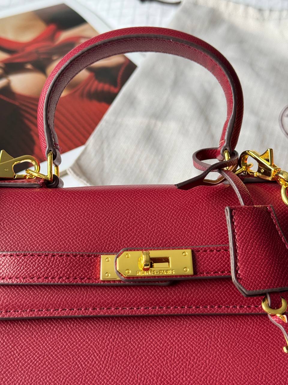 Hermès Kelly 25 Sellier Epsom Leather Bag in Rouge H (Bordeaux/Burgundy) - 16