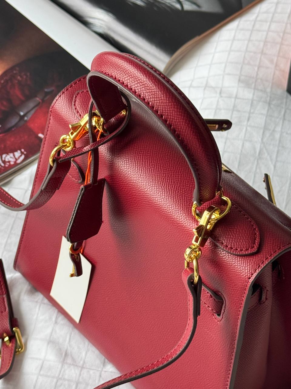 Hermès Kelly 25 Sellier Epsom Leather Bag in Rouge H (Bordeaux/Burgundy) - 20