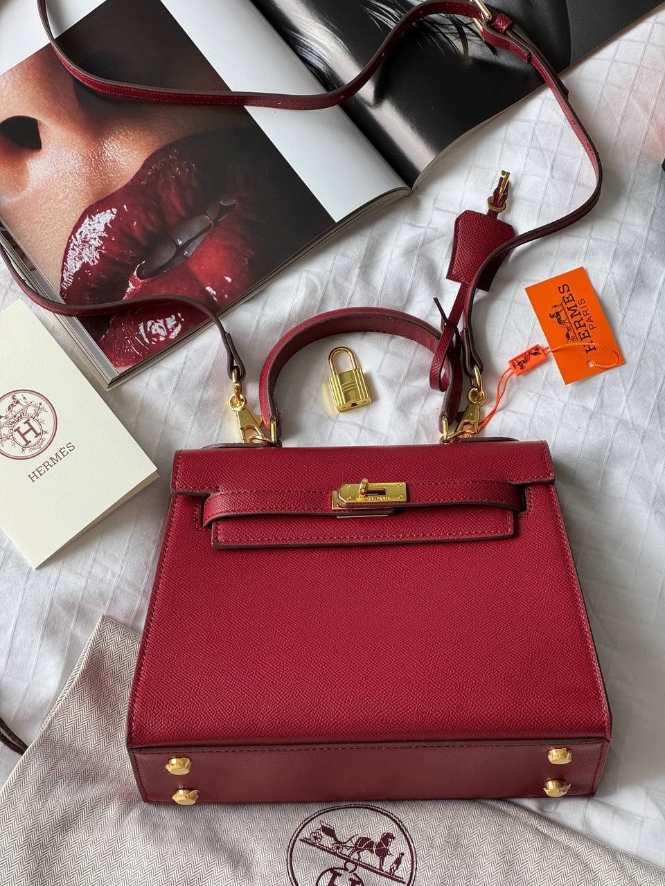 Hermès Kelly 25 Sellier Epsom Leather Bag in Rouge H (Bordeaux/Burgundy) - 7