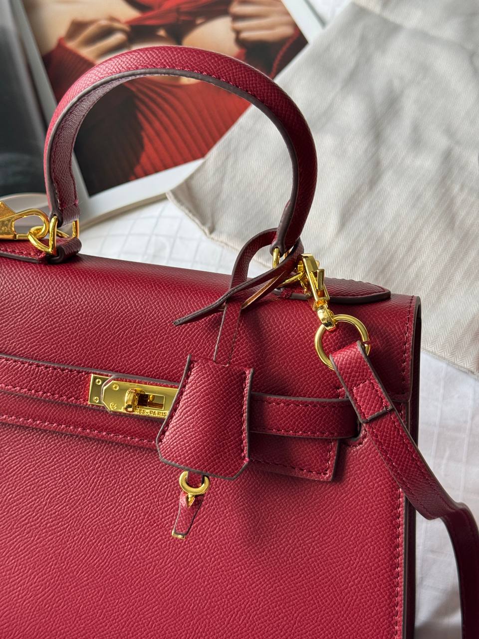 Hermès Kelly 25 Sellier Epsom Leather Bag in Rouge H (Bordeaux/Burgundy) - 9