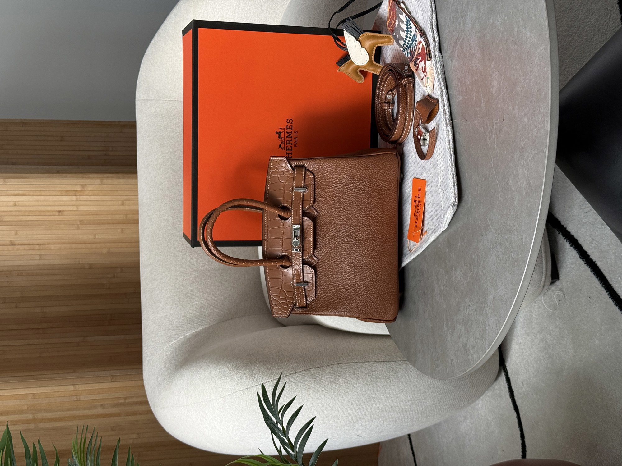 Hermes Birkin 25 Togo Leather Crocodile Brown/Silwer - 10