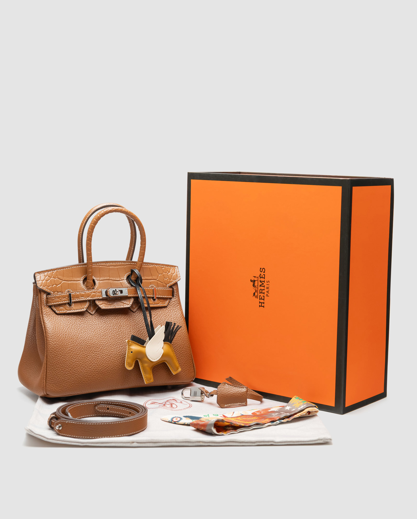 Hermes Birkin 25 Togo Leather Crocodile Brown/Silwer - 9
