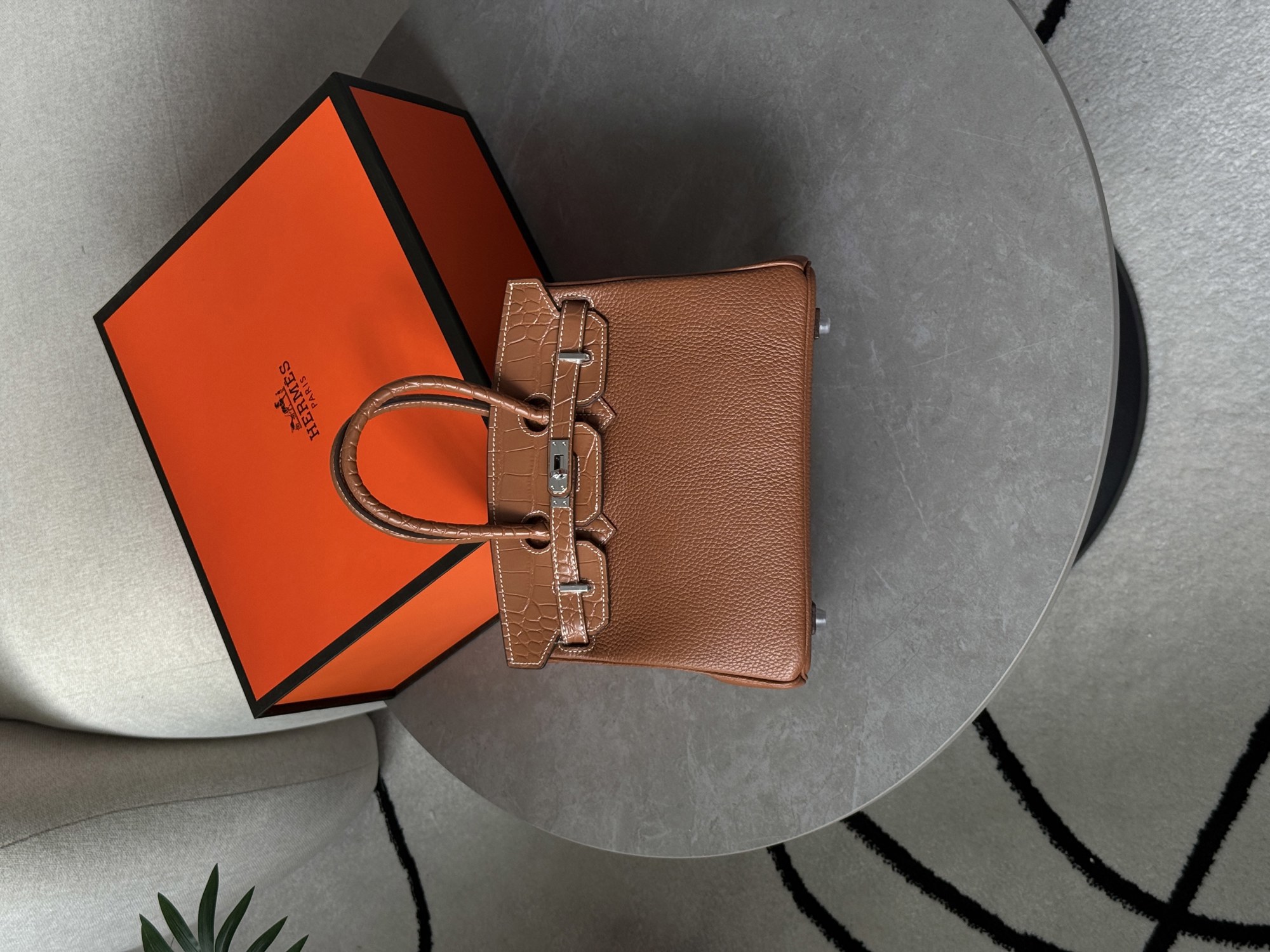 Hermes Birkin 25 Togo Leather Crocodile Brown/Silwer - 14