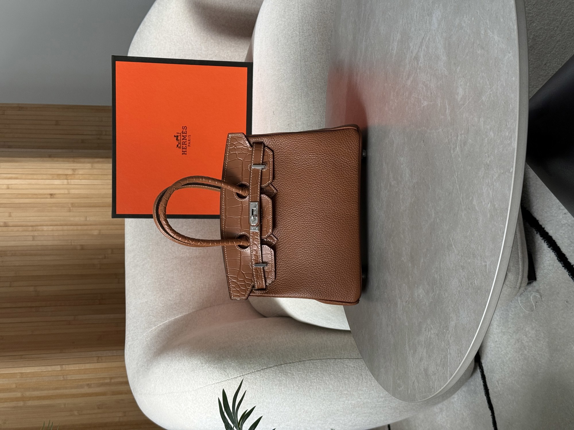 Hermes Birkin 25 Togo Leather Crocodile Brown/Silwer - 13