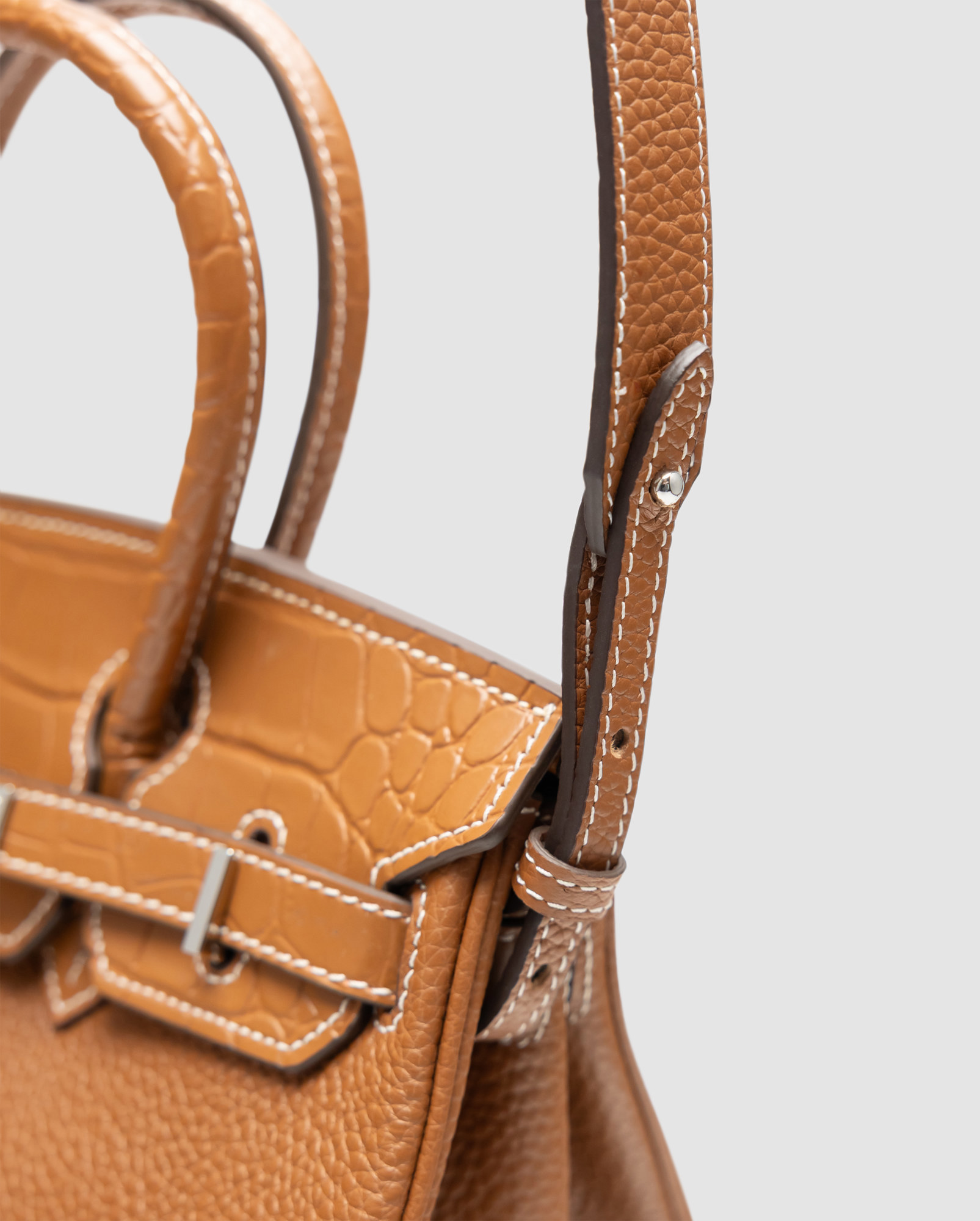 Hermes Birkin 25 Togo Leather Crocodile Brown/Silwer - 5