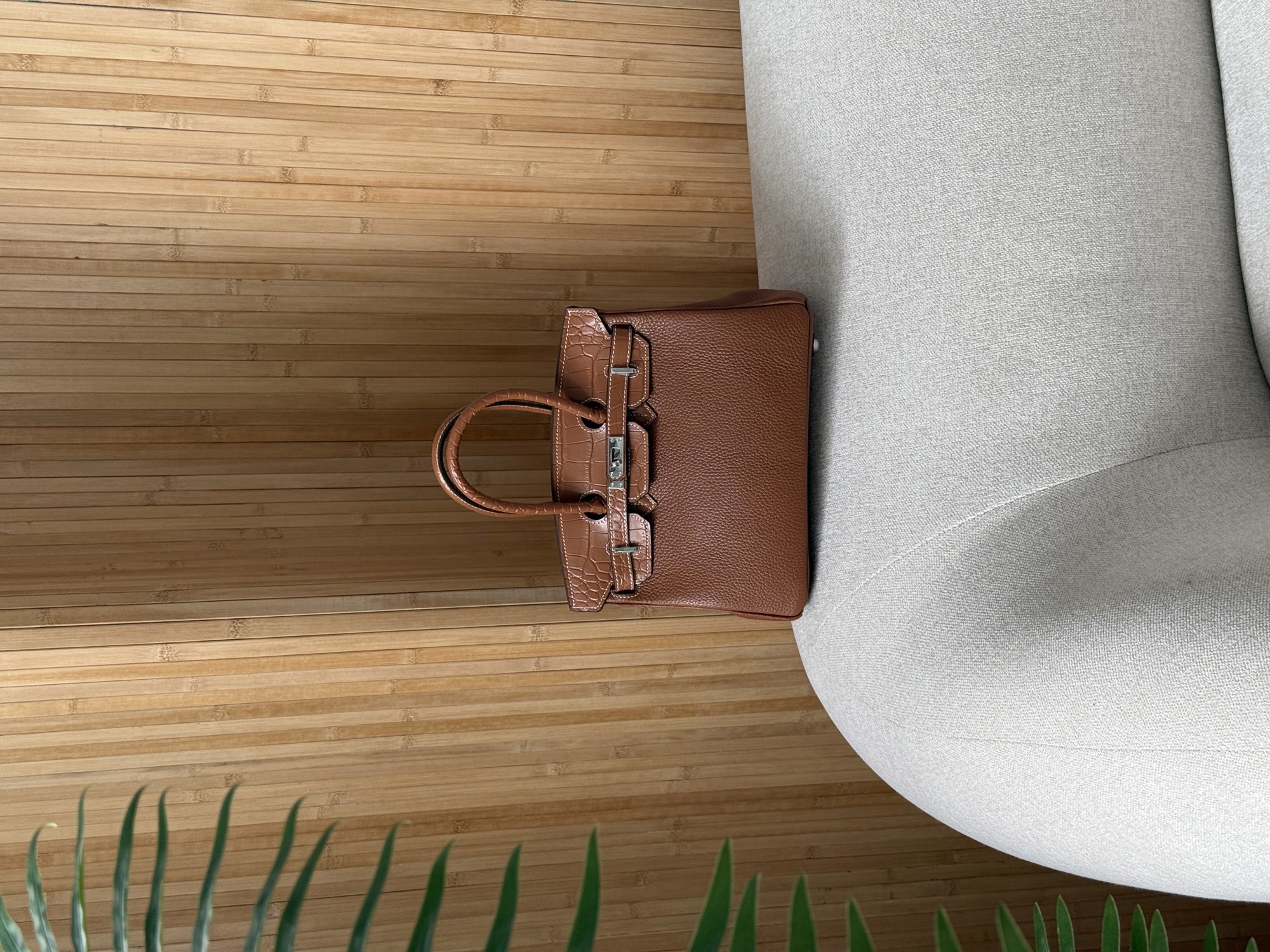 Hermes Birkin 25 Togo Leather Crocodile Brown/Silwer - 15