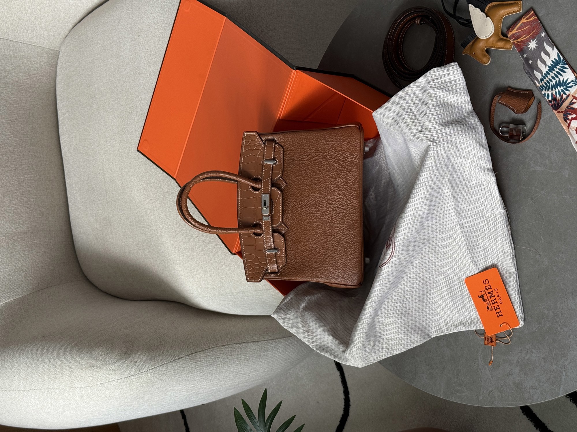 Hermes Birkin 25 Togo Leather Crocodile Brown/Silwer - 11