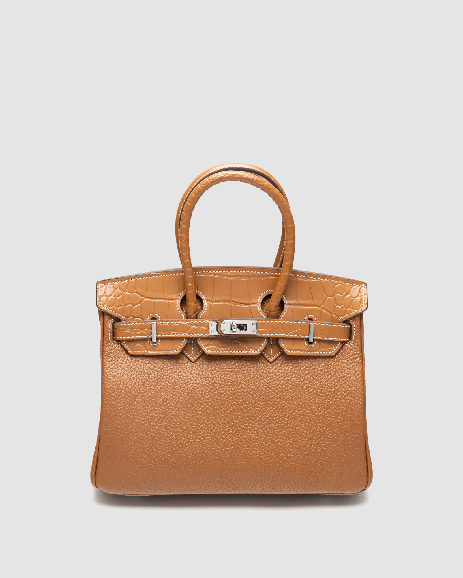 Hermes Birkin 25 Togo Leather Crocodile Brown/Silwer - 2