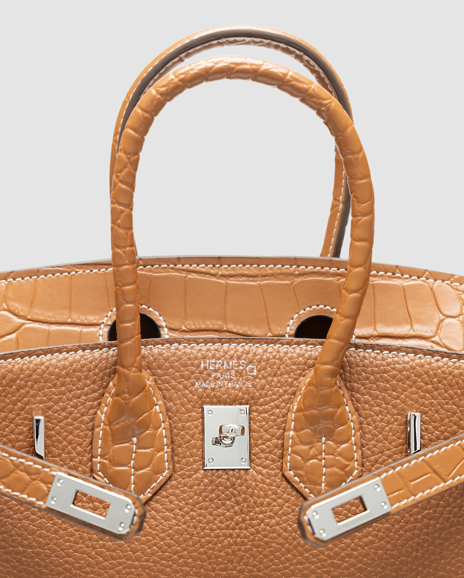 Hermes Birkin 25 Togo Leather Crocodile Brown/Silwer - 7