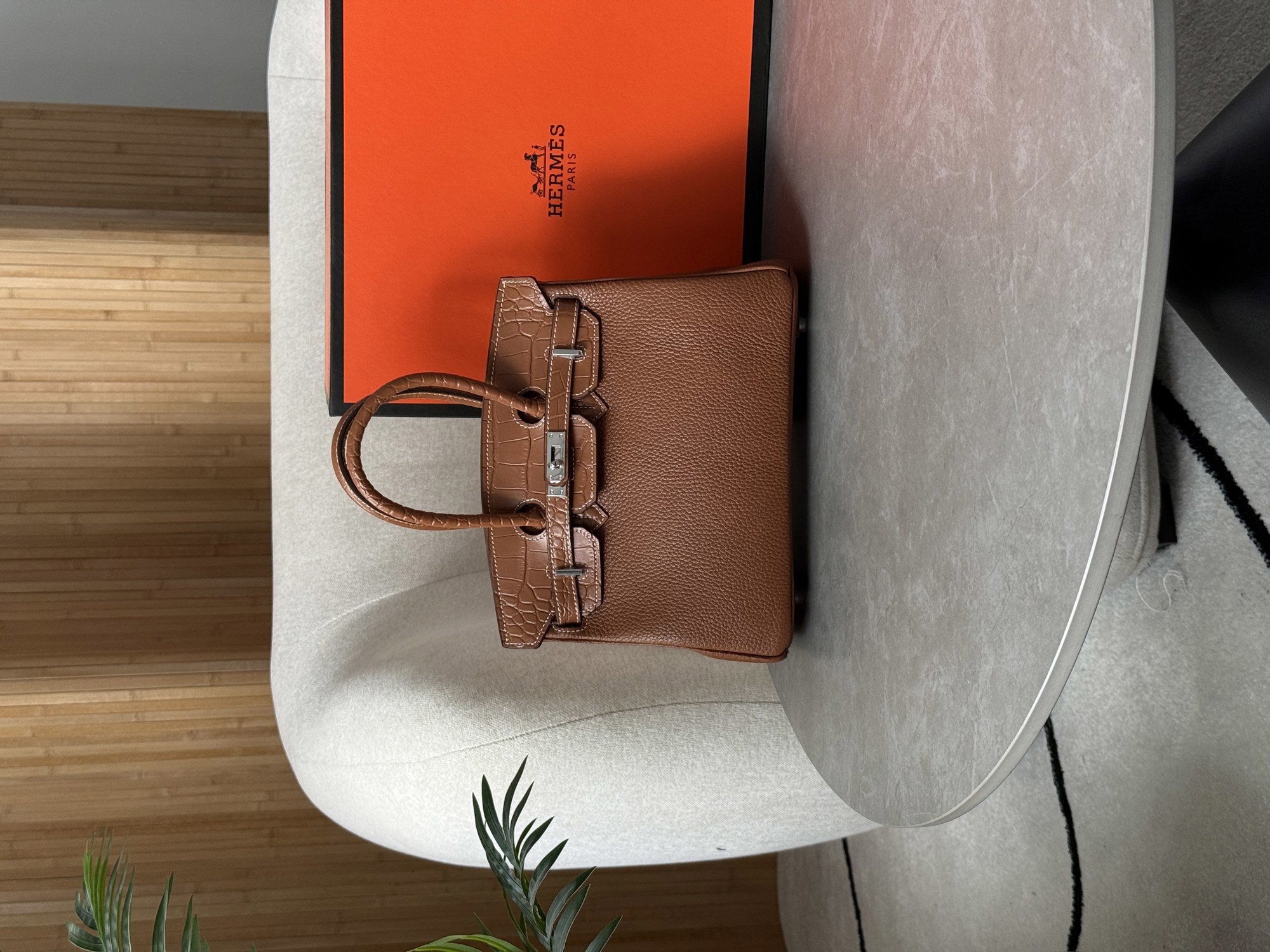 Hermes Birkin 25 Togo Leather Crocodile Brown/Silwer - 12