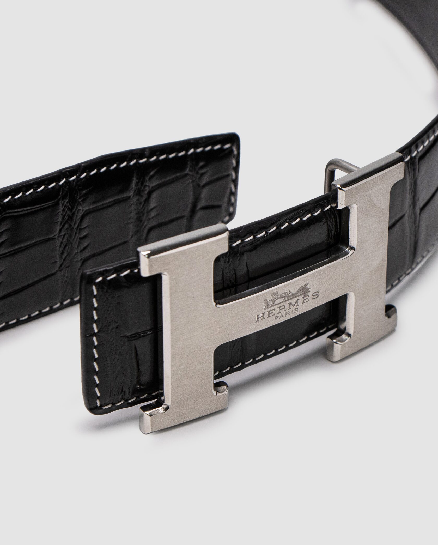 Hermes Constance Belt in Porosus crocodile Black/Silver - 5