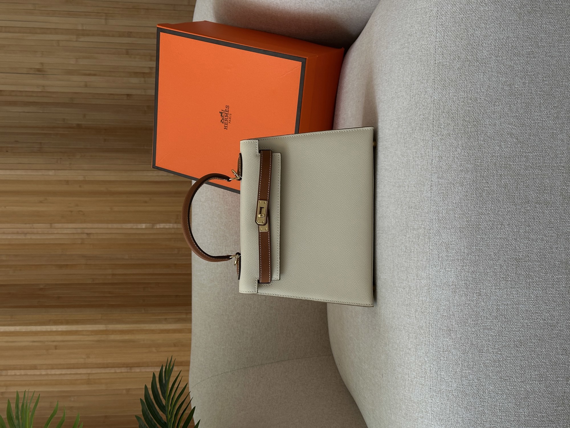 Hermes Epsom Kelly II Sellier 25 Bicolor Beige\Ginger - 11