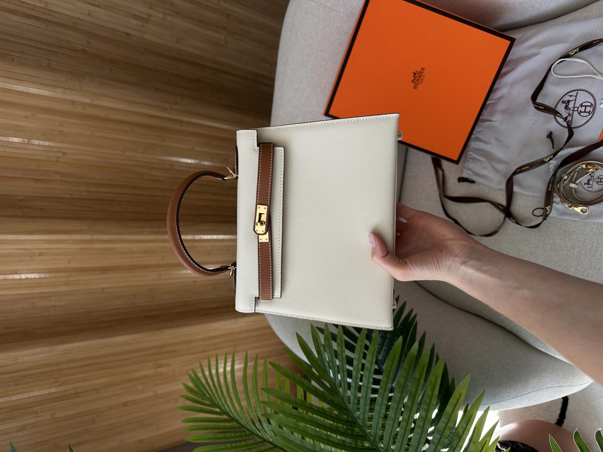 Hermes Epsom Kelly II Sellier 25 Bicolor Beige\Ginger - 10