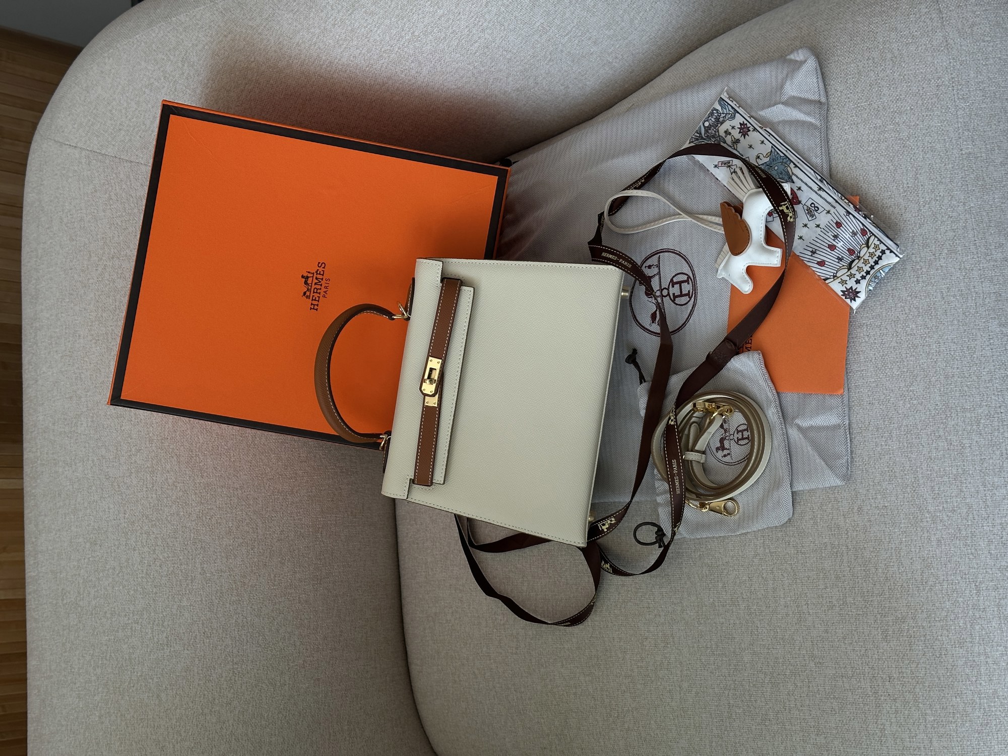 Hermes Epsom Kelly II Sellier 25 Bicolor Beige\Ginger - 9