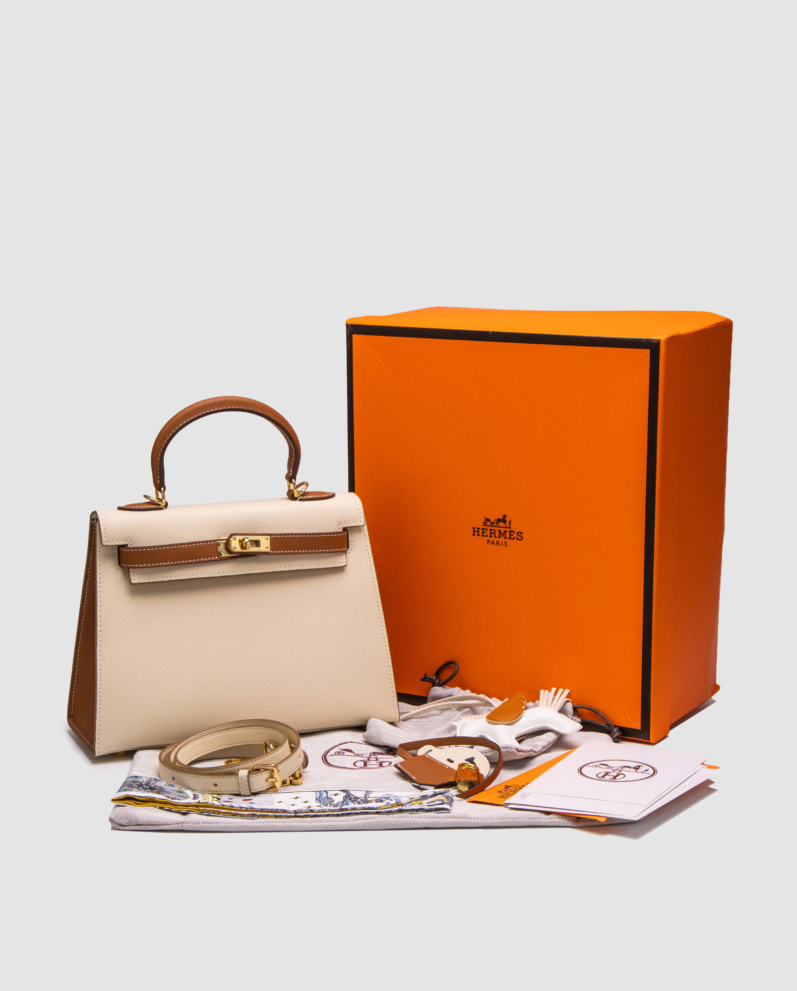 Hermes Epsom Kelly II Sellier 25 Bicolor Beige\Ginger - 8