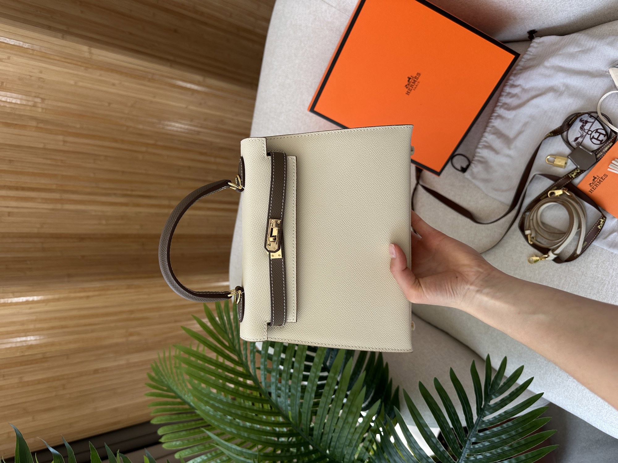 Hermes Epsom Kelly II Sellier 25 Bicolor Beige\Grey - 13