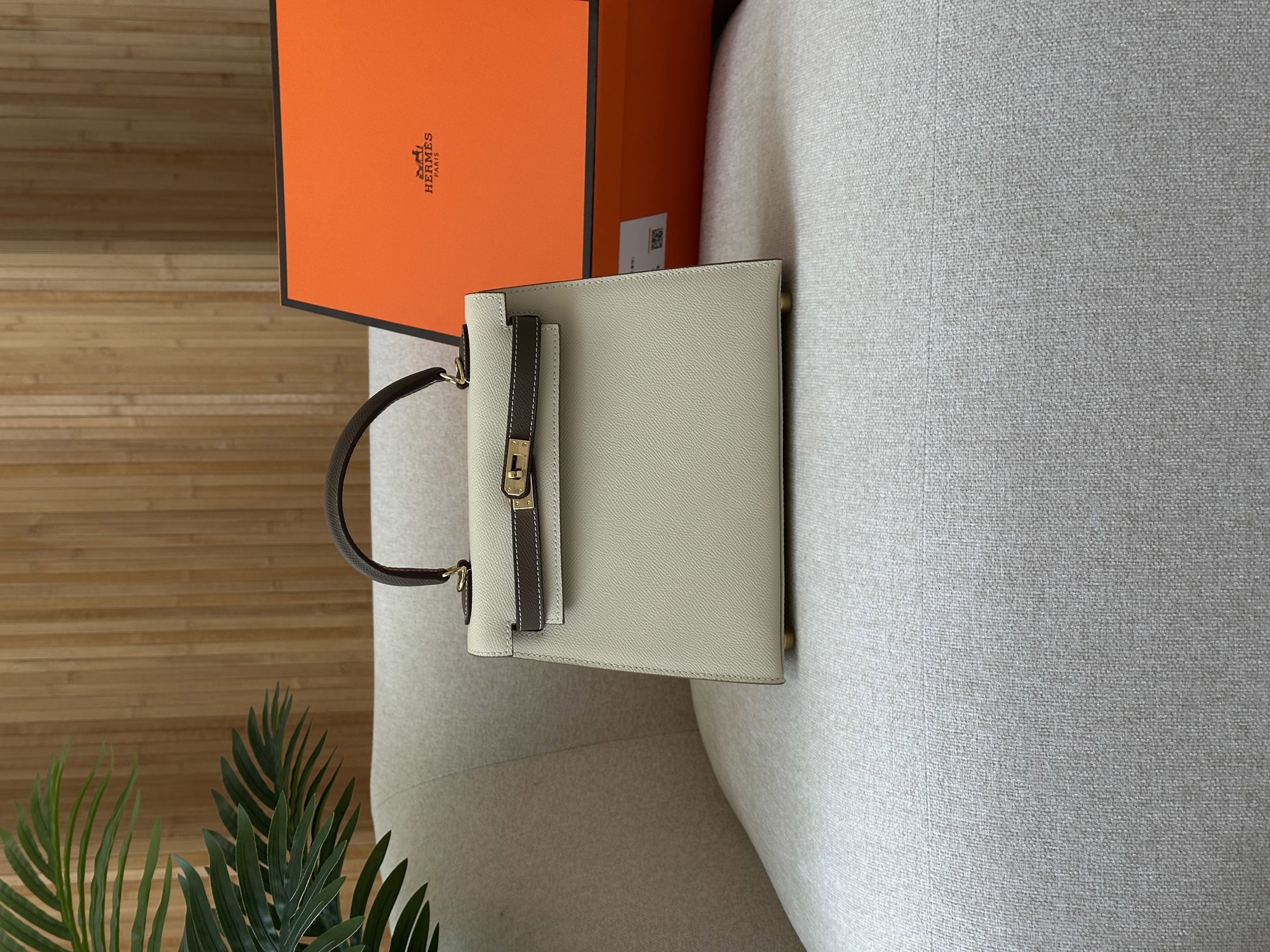 Hermes Epsom Kelly II Sellier 25 Bicolor Beige\Grey - 14