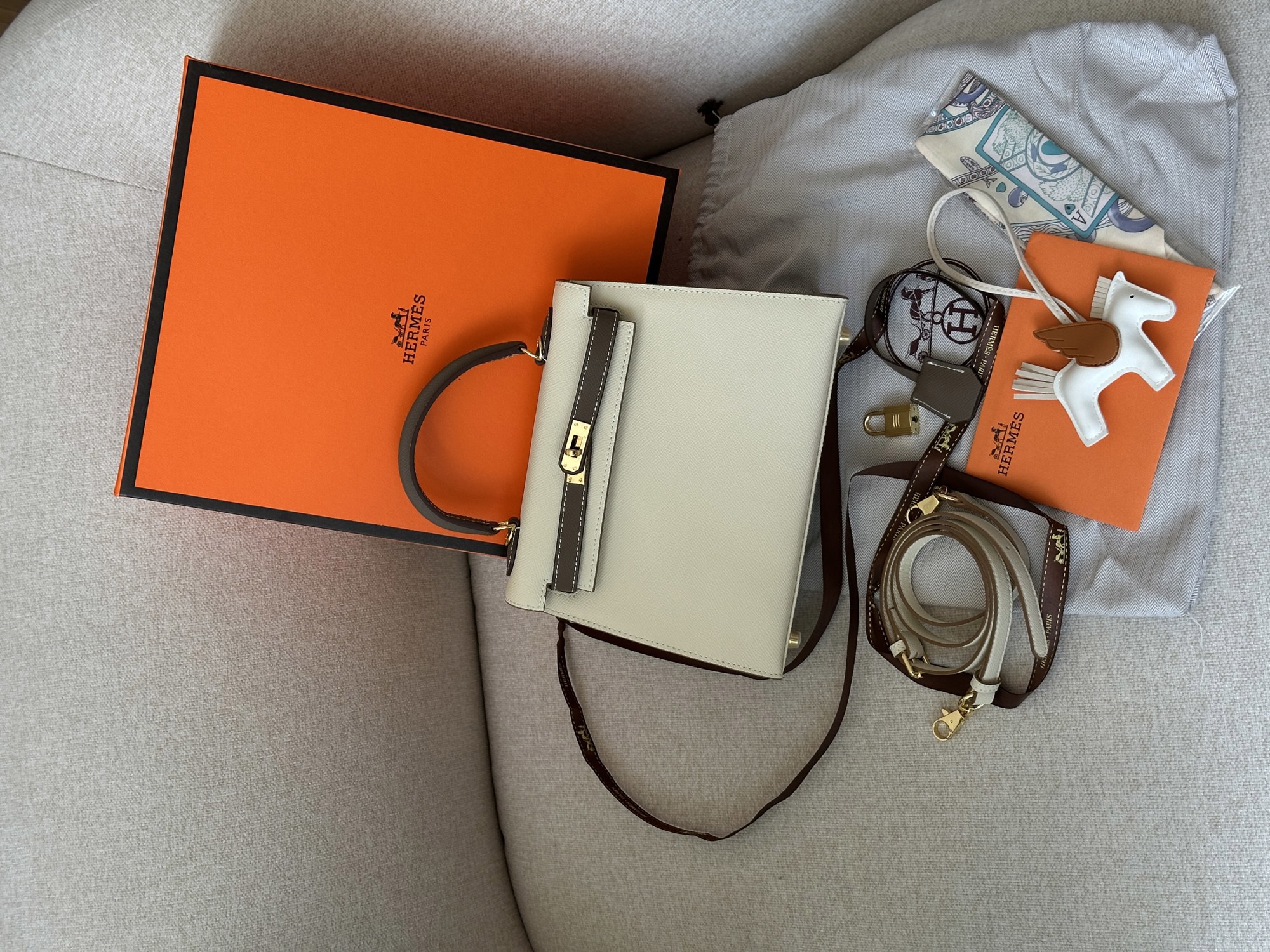 Hermes Epsom Kelly II Sellier 25 Bicolor Beige\Grey - 12