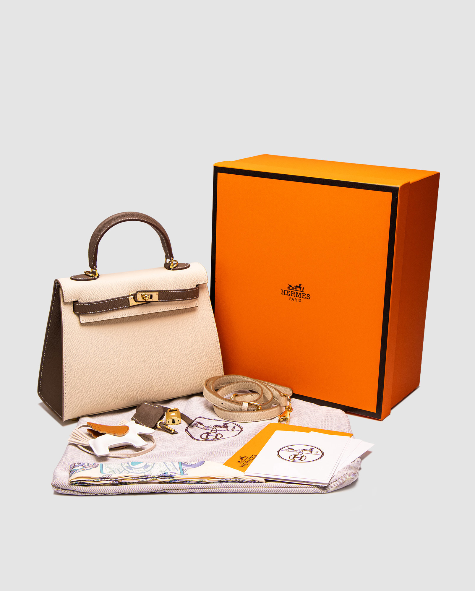 Hermes Epsom Kelly II Sellier 25 Bicolor Beige\Grey - 6