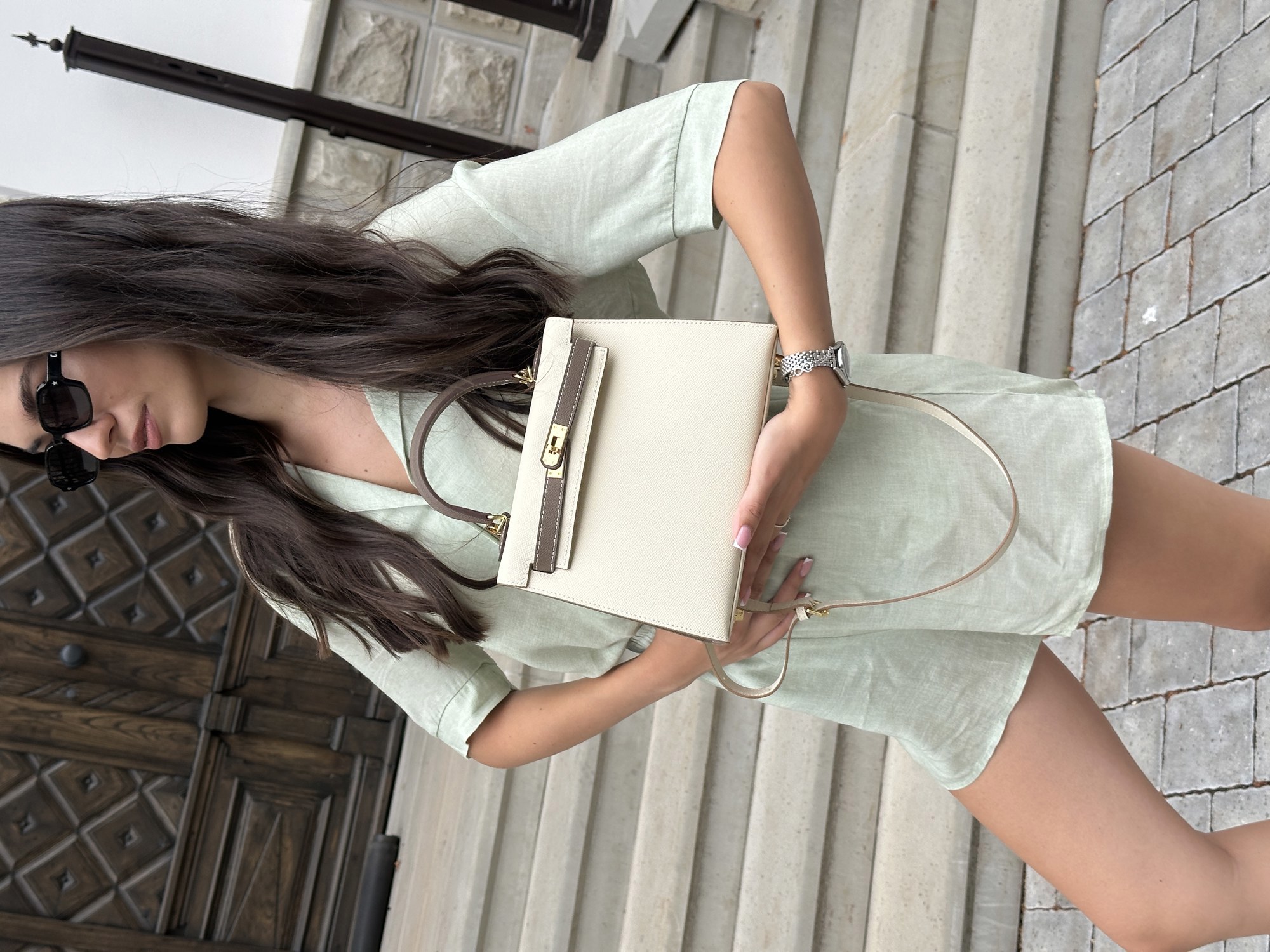 Hermes Epsom Kelly II Sellier 25 Bicolor Beige\Grey - 8