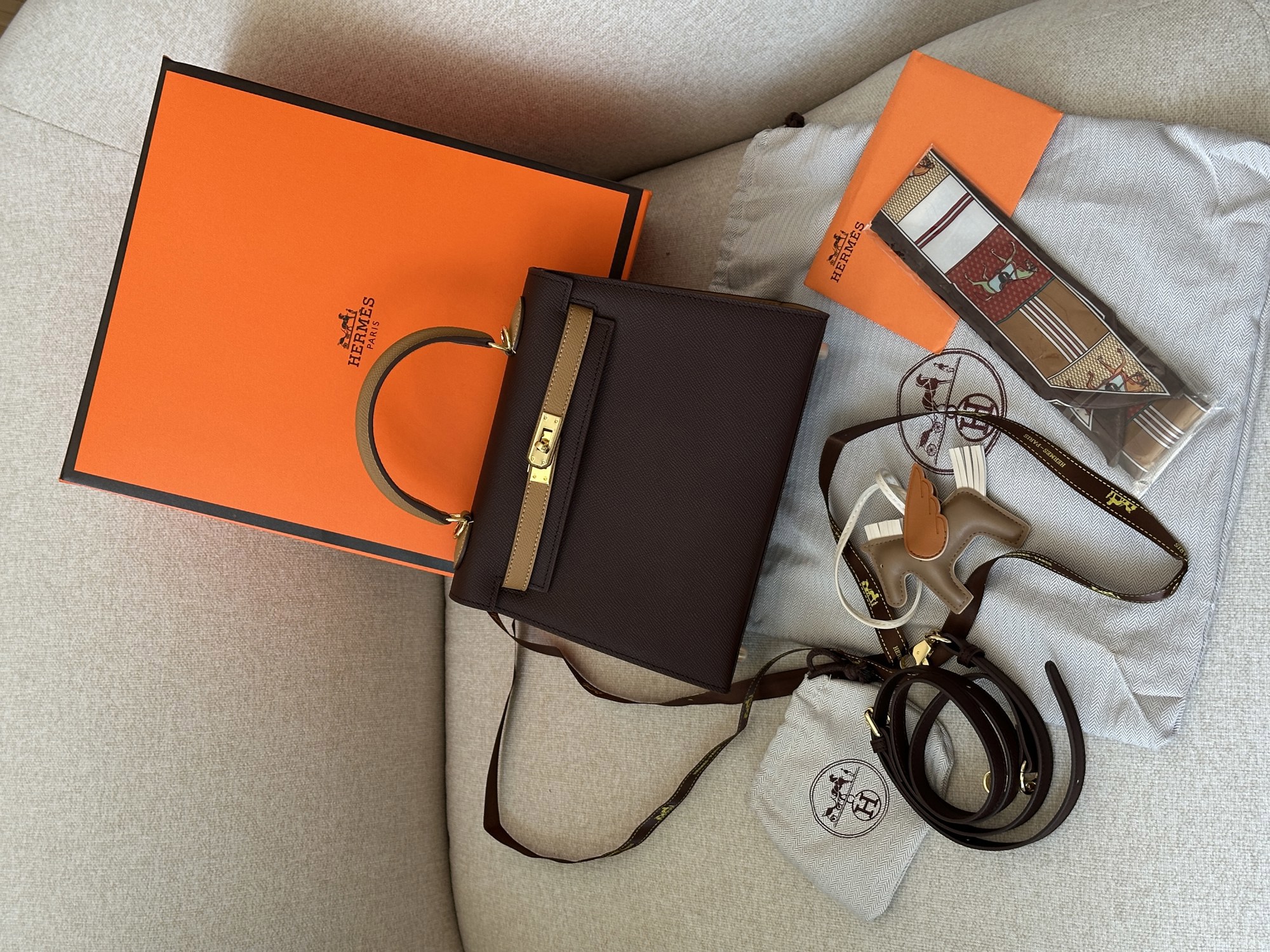 Hermes Epsom Kelly II Sellier 25 Bicolor Ginger\Chocolate - 12