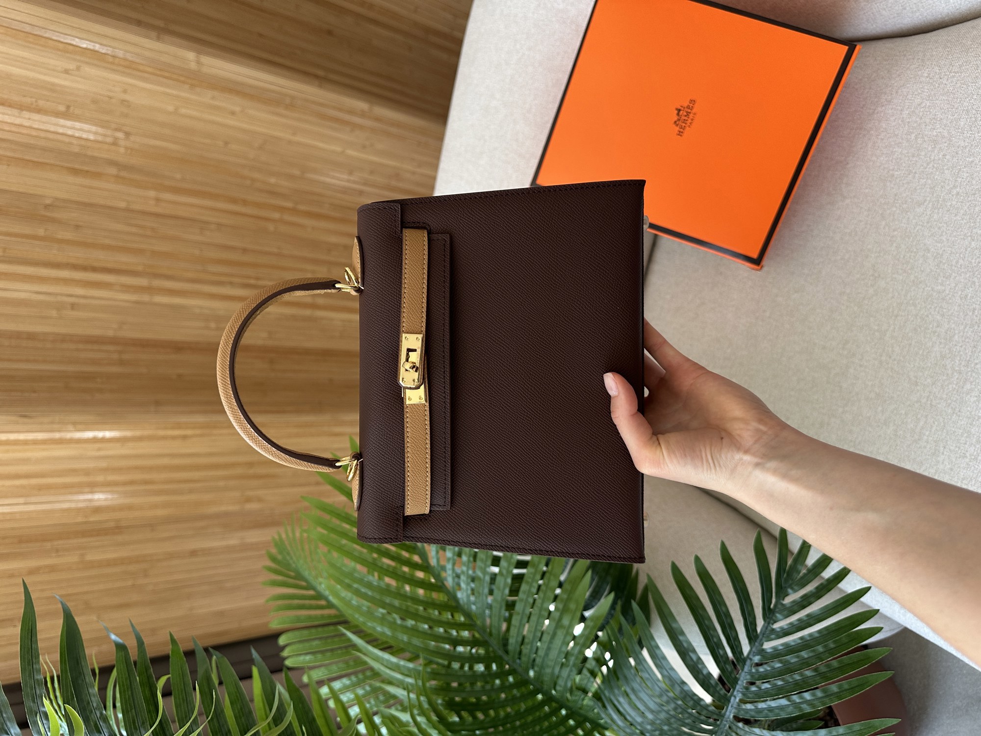 Hermes Epsom Kelly II Sellier 25 Bicolor Ginger\Chocolate - 13